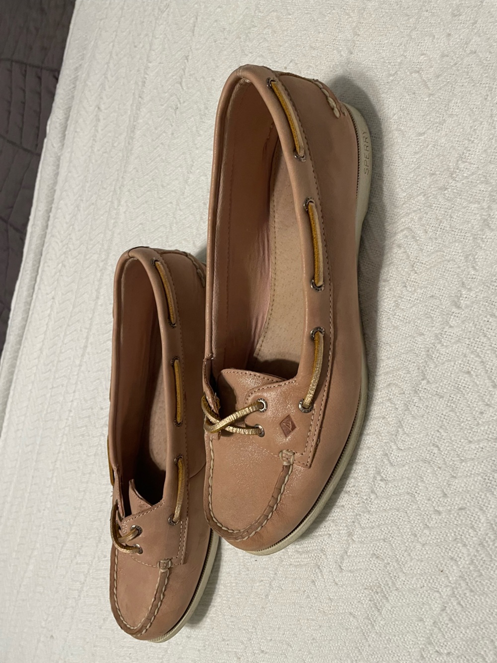 Sperry Women's Pinkish Taupe Leather Boat Shoes with Gold Laces